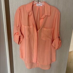 Bella Dahl Coral-Peach Button Down Roll-Sleeve Shirt